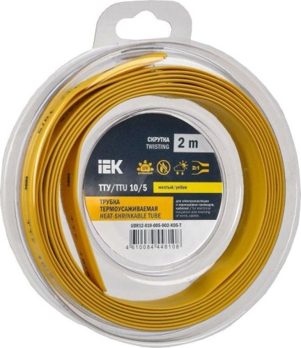 Термоусаживаемая трубка IEK ТТУ нг-LS 10/5 желт. (уп.2м)  UDR12-010-005-002-K05-T