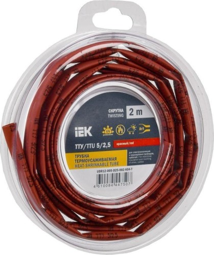 Термоусаживаемая трубка IEK ТТУ нг-LS 5/2.5 красн. (уп.2м)  UDR12-005-D25-002-K04-T