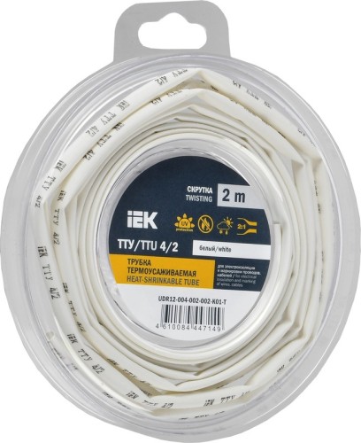 Термоусаживаемая трубка IEK ТТУ нг-LS 4/2 бел. (уп.2м)  UDR12-004-002-002-K01-T