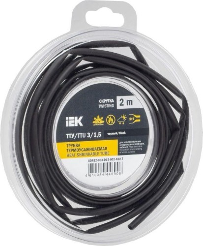 Термоусаживаемая трубка IEK ТТУ нг-LS 3/1.5 черн. (уп.2м)  UDR12-003-D15-002-K02-T