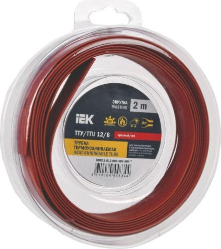 Термоусаживаемая трубка IEK ТТУ нг-LS 12/6 красн. (уп.2м)  UDR12-012-006-002-K04-T