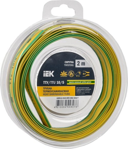 Термоусаживаемая трубка IEK ТТУ нг-LS 10/5 желт./зел. (уп.2м)  UDR12-010-005-002-K52-T
