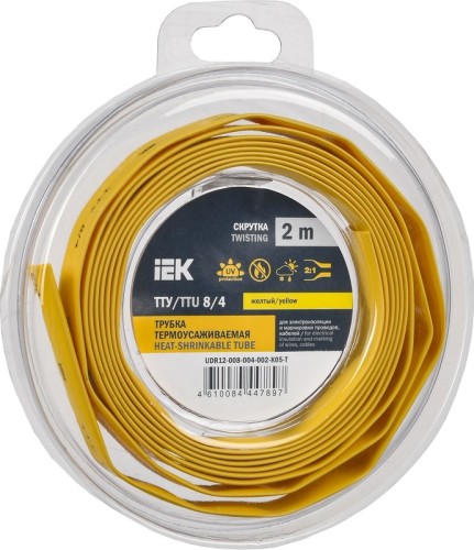 Термоусаживаемая трубка IEK ТТУ нг-LS 8/4 желт. (уп.2м)  UDR12-008-004-002-K05-T