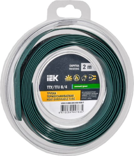 Термоусаживаемая трубка IEK ТТУ нг-LS 8/4 зел. (уп.2м)  UDR12-008-004-002-K06-T