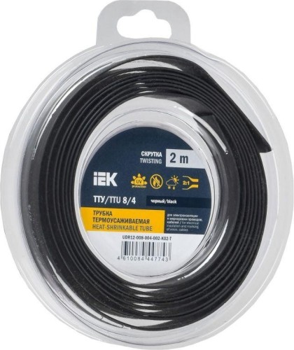 Термоусаживаемая трубка IEK ТТУ нг-LS 8/4 черн. (уп.2м)  UDR12-008-004-002-K02-T