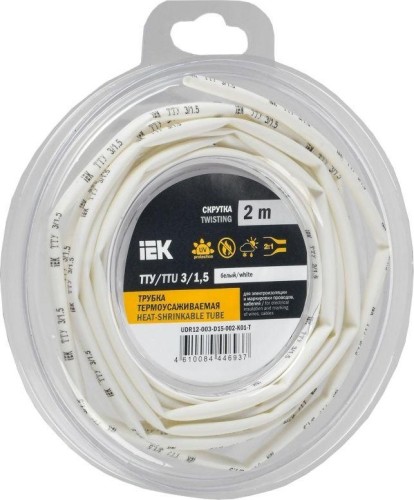 Термоусаживаемая трубка IEK ТТУ нг-LS 3/1.5 бел. (уп.2м)  UDR12-003-D15-002-K01-T