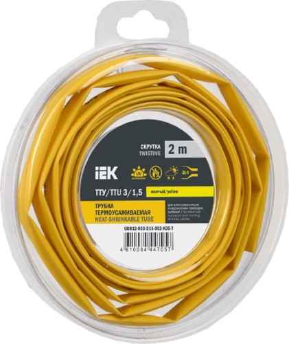 Термоусаживаемая трубка IEK ТТУ нг-LS 3/1.5 желт. (уп.2м)  UDR12-003-D15-002-K05-T