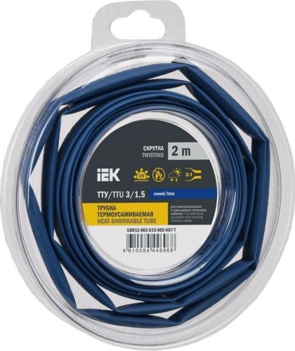 Термоусаживаемая трубка IEK ТТУ нг-LS 3/1.5 син. (уп.2м)  UDR12-003-D15-002-K07-T
