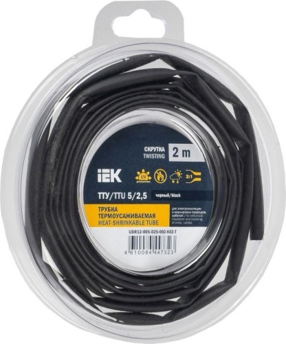 Термоусаживаемая трубка IEK ТТУ нг-LS 5/2.5 черн. (уп.2м)  UDR12-005-D25-002-K02-T