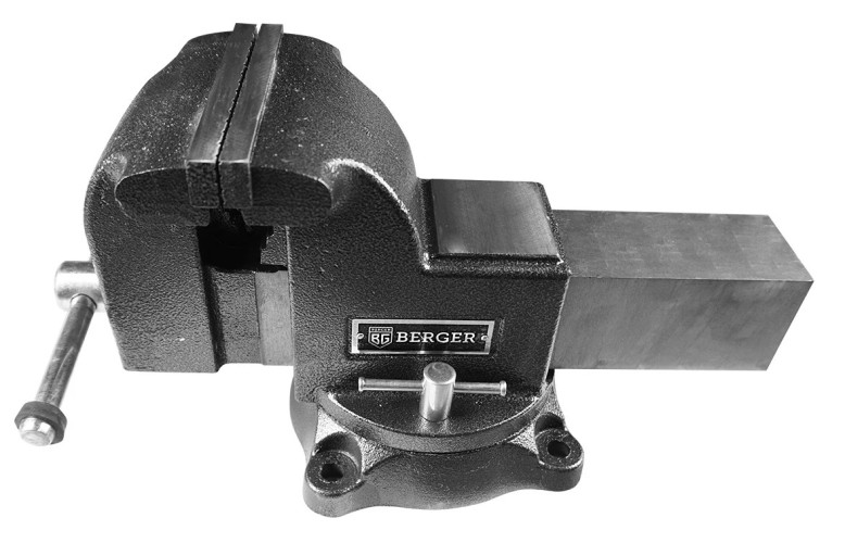 Тиски BERGER BG1336 чугунные поворотные с трубным зажимом и наковальне