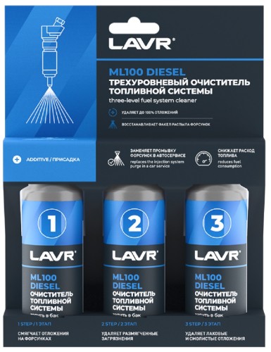 Трехуровневая очистка топливной системы LAVR ML100 присадка в дизель 3×120 мл Ln2138
