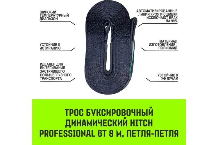 Трос буксировочный HITCH PROF лента 18 т,  8м динамический, масса авто 6 т, петля-петля SZ071513 - изображение 3