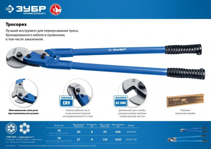 Тросорез ЗУБР ЭКСПЕРТ d18 / 1050 мм 23345-105 - изображение 2