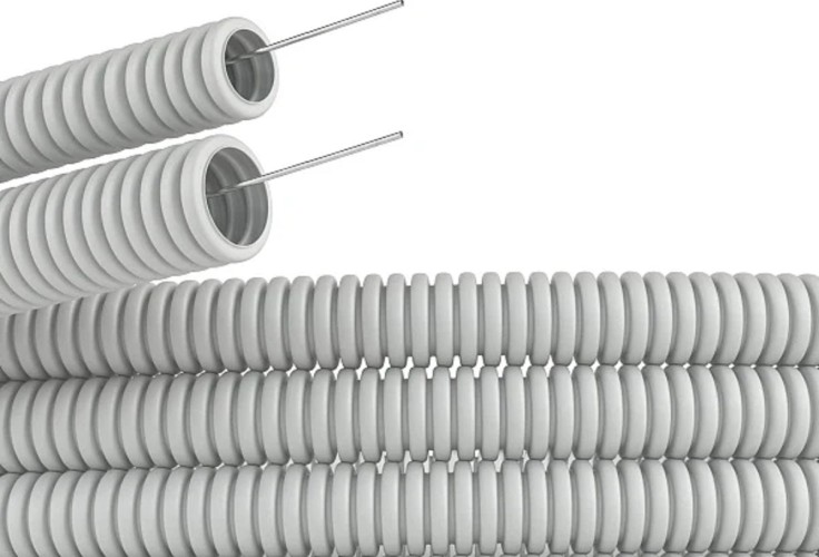 Труба гофрированная  DKC 20мм ( 100 метров ) ПВХ гибкая легкая с протяжкой, цвет серый 901/1298