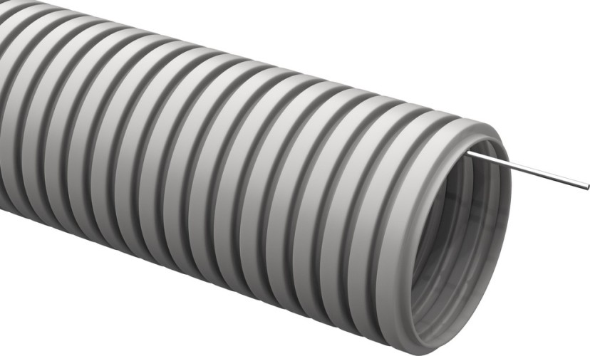 Труба гофрированная IEK ELASTA ПВХ d16мм с протяжкой сер. (уп.25м)  CTG20-16-K41-025I