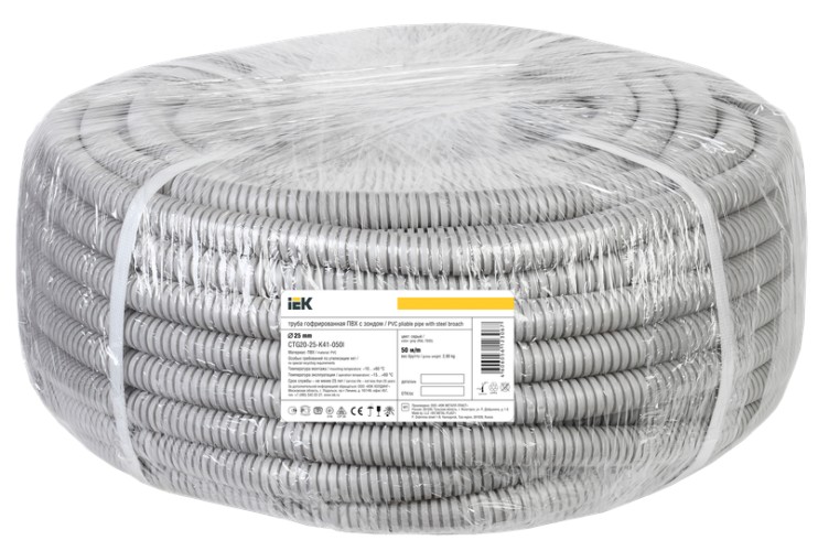 Труба гофрированная IEK ПНД  d20 мм с зондом серая. (100м) CTG20-20-K41-100I - изображение 2