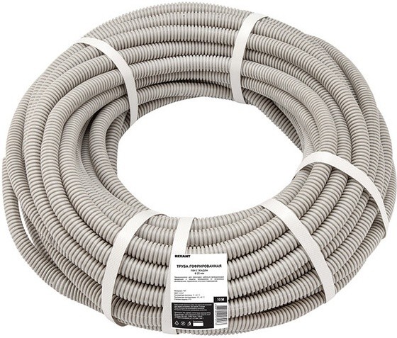 Труба гофрированная REXANT 28-0020-10 из ПВХ с зондом, ø20мм, (бухта 10 м/уп)