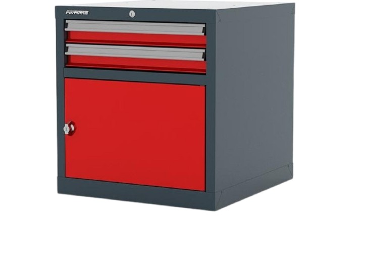 Тумба инструментальня FERRUM "PREMIUM" с 2 ящ. и дверью 565х600х600 мм (красный/серый) 15.212