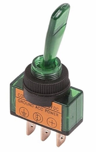 Тумблер REXANT 12V 20А (3c) ON-OFF (уп. 10 штук ) однополюсный с зеленой подсветкой (ASW-13D) 36-4373