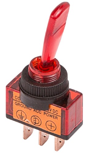 Тумблер REXANT 24V 20А (3c) ON-OFF (уп. 10 штук ) однополюсный с красной подсветкой (ASW-13D) 36-4390