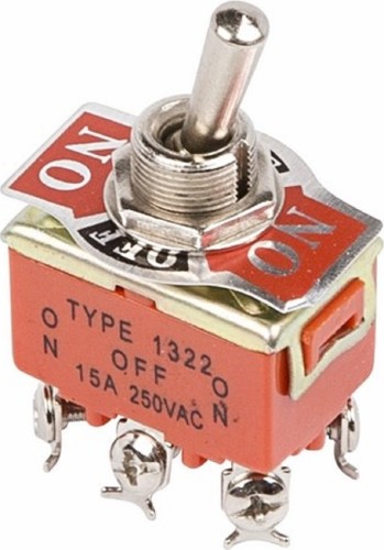 Тумблер REXANT 36-4132-1 250V 15А (6c) ON-OFF-ON двухполюсный