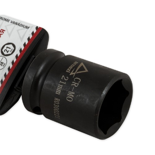 Ударная головка 6-ти гранная с посадкой 1/2" ARNEZI R0300221 21 мм Cr-Mo, на холдере - изображение 2