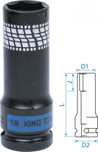 Ударная головка шестигранная с посадкой 1/2" KING TONY 441519М 19 мм глубокая, сверхтонкая 441519M