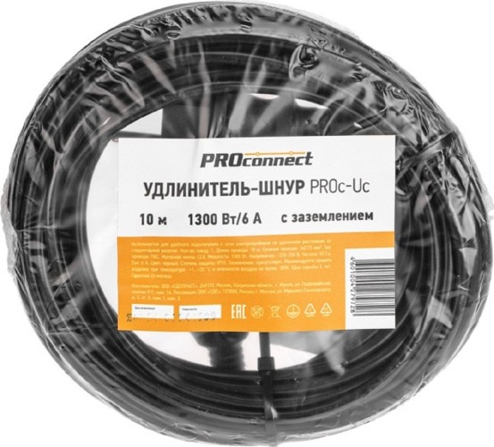 Удлинитель без катушки Proconnect 13-4909 ПВС 3х0,75мм², 10м, с/з, черный - изображение 5