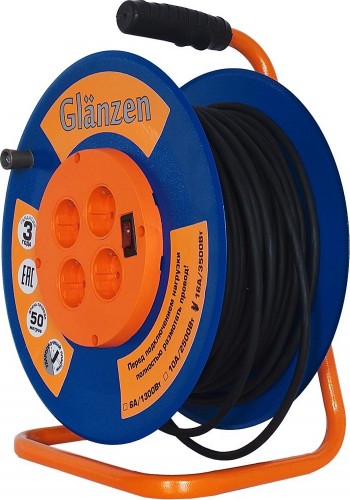 Удлинитель на катушке GLANZEN EB-50-009 КГ 3х1,5  50м (металлическая катушка)