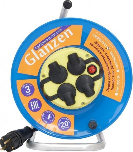 Удлинитель на катушке GLANZEN EB-20-011 силовой КГ 3х2,5 ip44 с выкл. 4 гн. - изображение 2