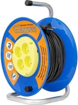 Удлинитель на катушке GLANZEN EB-40-019 силовой 4 гн. пвс 3х1,5, 40 м