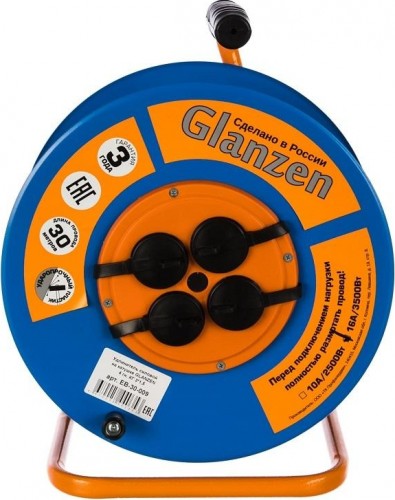 Удлинитель на катушке GLANZEN EB-30-009 КГ 3х1,5  30м (металлическая катушка)
