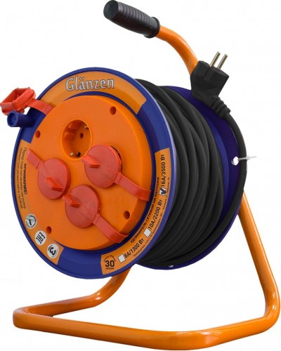 Удлинитель на катушке GLANZEN EB-30-011 КГ 3х2,5  30м (металлическая катушка)