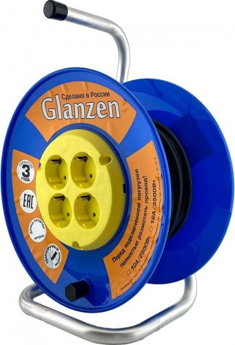 Удлинитель на катушке GLANZEN EB-30-018 силовой 4 гн. пвс 3х0,75