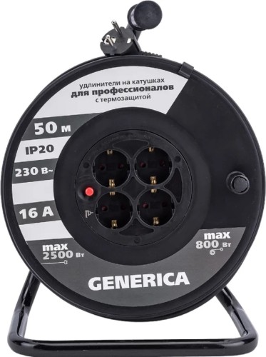 Удлинитель на катушке IEK GENERICA УК50 4х50м, 3х1.5 термозащита WKP20-16-04-50-G