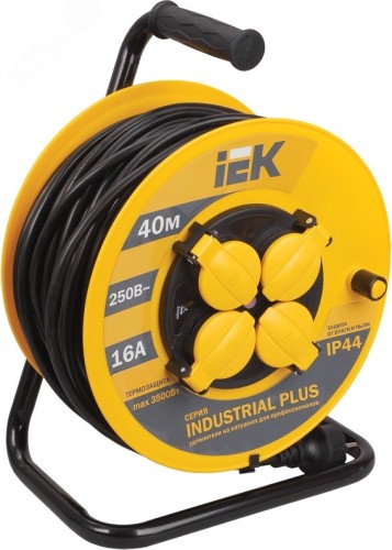 Удлинитель на катушке IEK Industrial plus УК40 4х40м с заземл. 3х1.5 термозащита WKP15-16-04-40-44