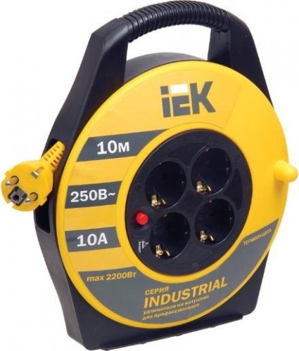 Удлинитель на катушке IEK УК10 2Р+PЕ/10м 3х1,0мм Industrial с термозащитой 4 места WKP14-10-04-10