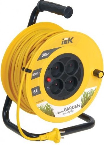 Удлинитель на катушке IEK УК30 2Р/30м 2х0,75мм Garden с термозащитой 4 места WKP23-06-04-30