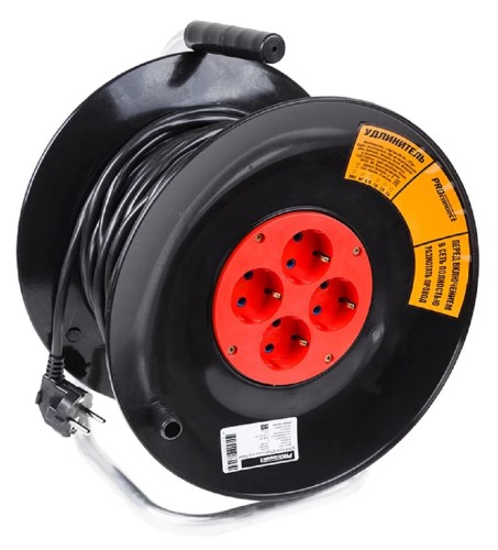 Удлинитель на катушке Proconnect 11-7607 силовой 4 гнезда с/з 50 м 3х1 мм² STANDARD