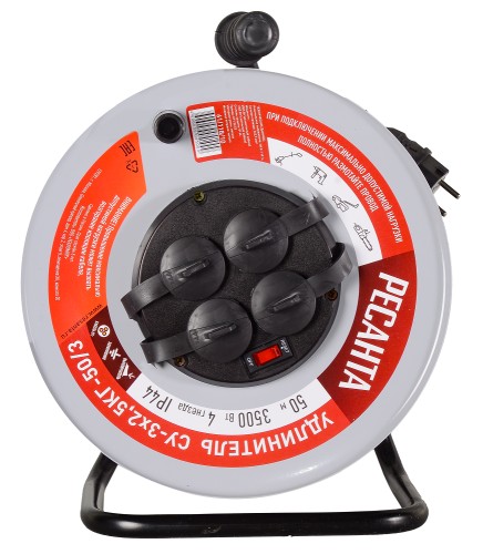 Удлинитель на катушке Ресанта СУ-3х2,5КГ-50/3 силовой, металлич. катушка (с выкл., 4 розетки) 61/118/10 - изображение 3