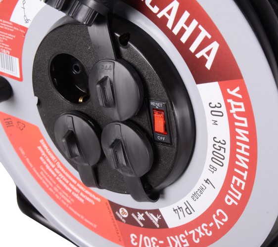 Удлинитель на катушке Ресанта СУ-3х2,5КГ-30/3 силовой, металлич. катушка (с выкл., 4 розетки) 61/118/9 - изображение 3