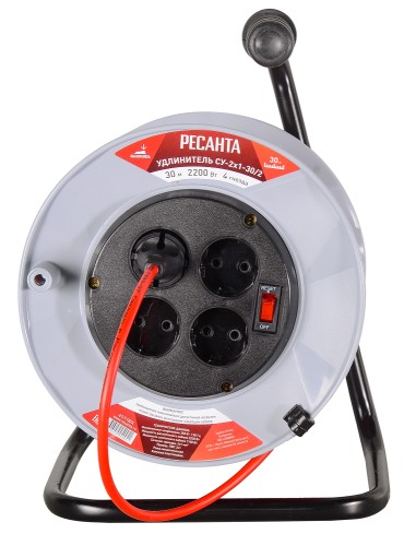 Удлинитель на катушке Ресанта СУ-2х1-30/2 силовой (с выкл., 4 розетки) 61/118/4 - изображение 3