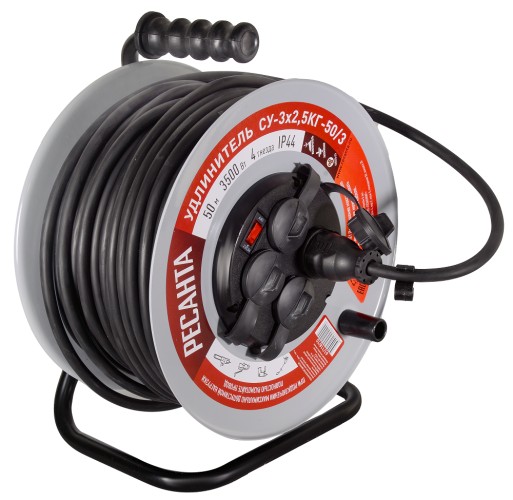 Удлинитель на катушке Ресанта СУ-3х2,5КГ-50/3 силовой, металлич. катушка (с выкл., 4 розетки) 61/118/10 - изображение 2