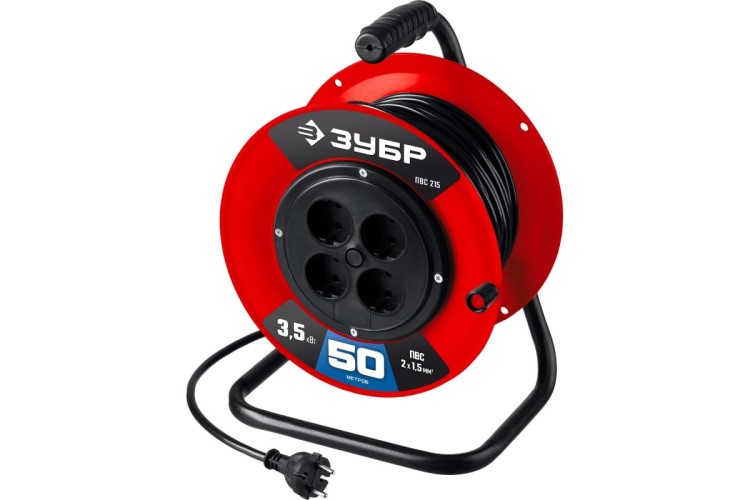 Удлинитель на катушке ЗУБР 55103-50 силовой пвс 2х1.5 50м 3500вт, пвс 215