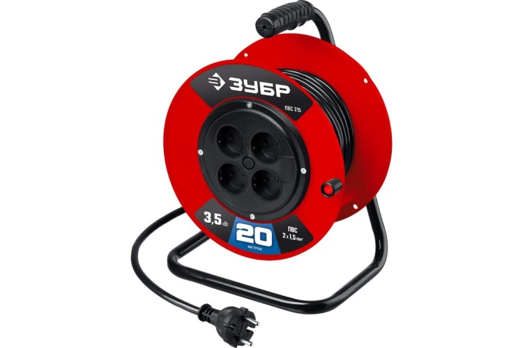 Удлинитель на катушке ЗУБР 55103-20 силовой пвс 2х1.5 20м 3500вт, пвс 215
