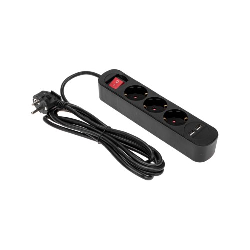 Удлинитель REXANT 13-4022 STANDARD 3 гнезда, 3м, 3х1,0мм², с/з, с выкл. 2USB - изображение 2