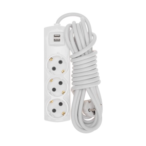 Удлинитель REXANT 13-4111 PREMIUM 3 гнезда, 5м, 3х1,5мм², с/з, 2 USB, белый - изображение 2
