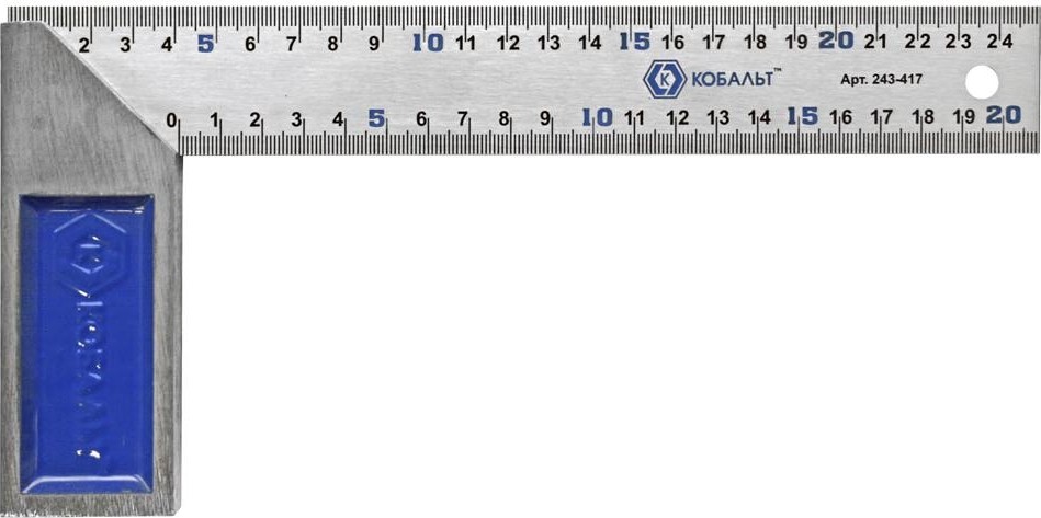 Угольник Кобальт 243-417 столярный 250 мм, нерж.сталь,чугунное основание