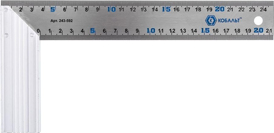 Угольник Кобальт 243-592 столярный 250 мм, нерж.сталь, алюминиевое основани