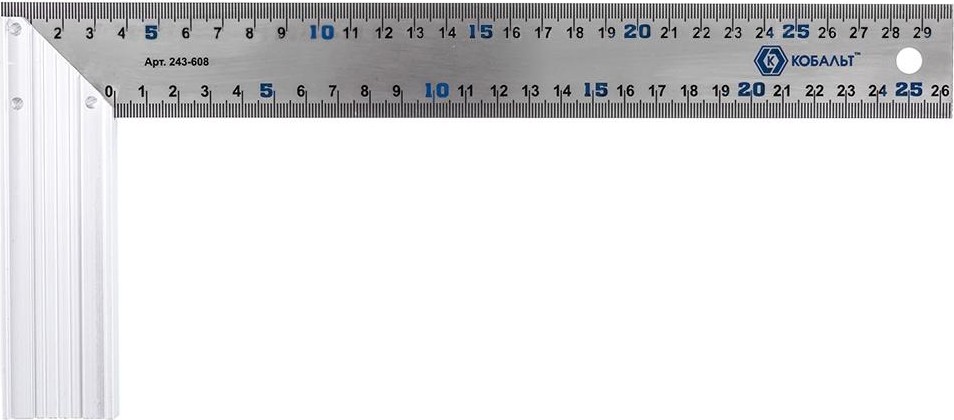 Угольник Кобальт 243-608 столярный 300 мм, нерж.сталь, алюминиевое основани